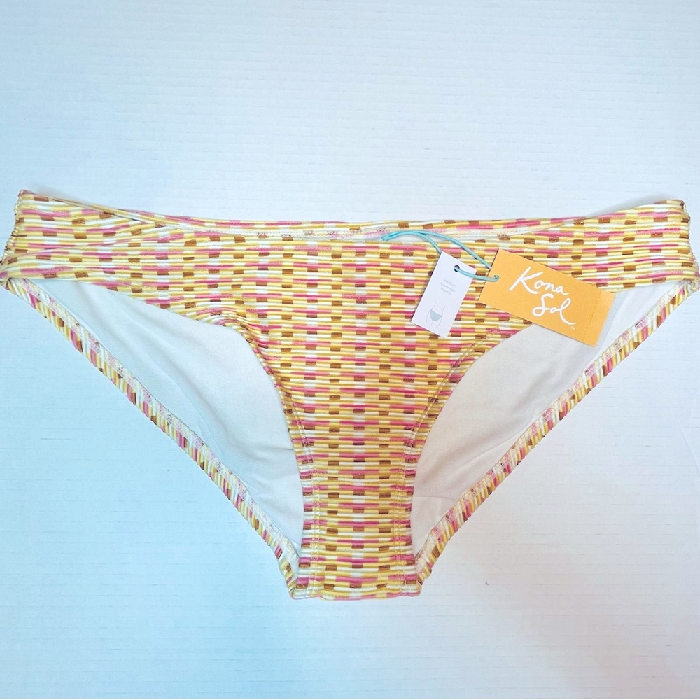 Kona Sol Lurex Shine Hipster Ribbed Texture Bikini Bottom Size L (12 - 14) New!